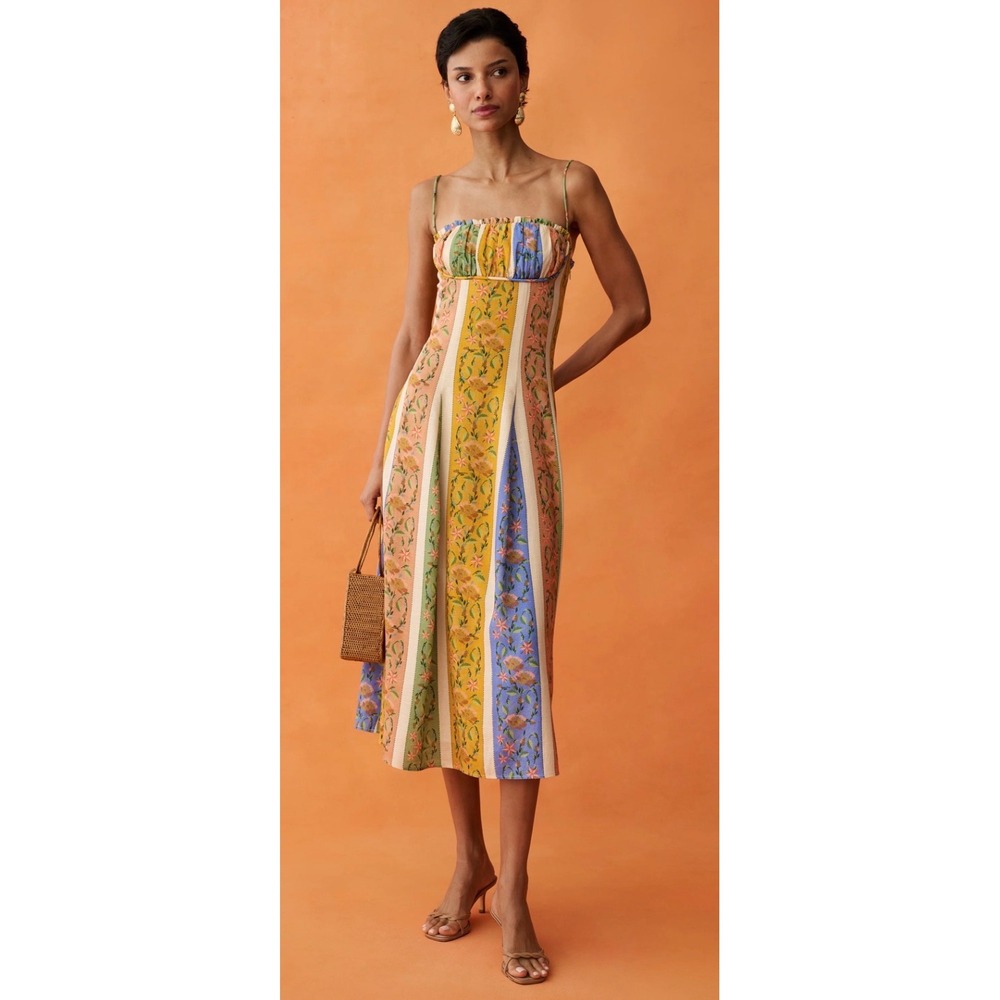 Anaya Floral Stripe Bustier Midi Dress N26WDRP00370 Multi Color Size 8 NEW